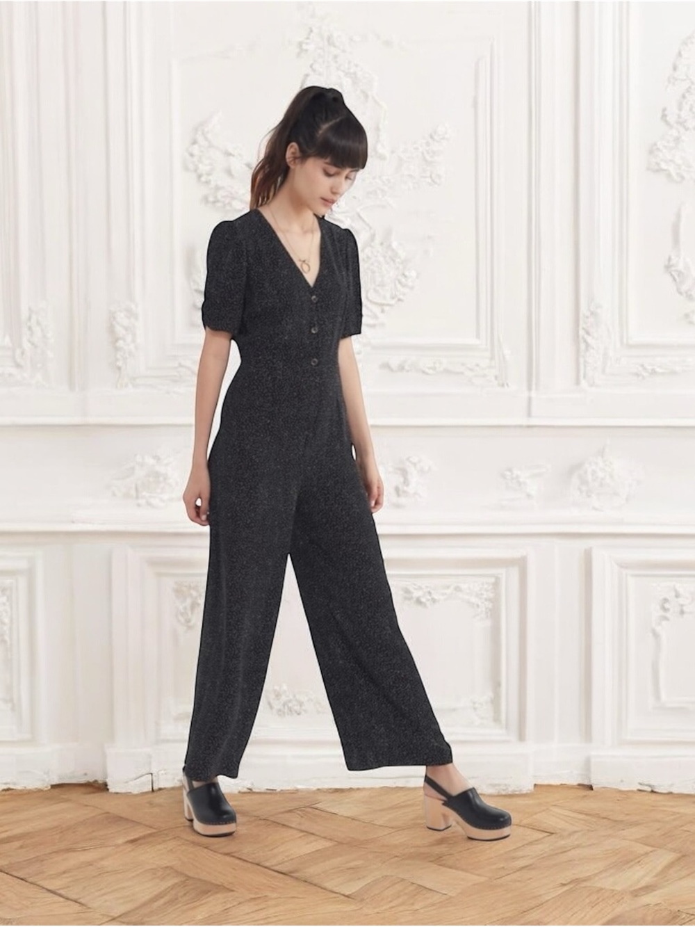 Polka Dot Black White Jumpsuit Romper One Piece Short Sleeve